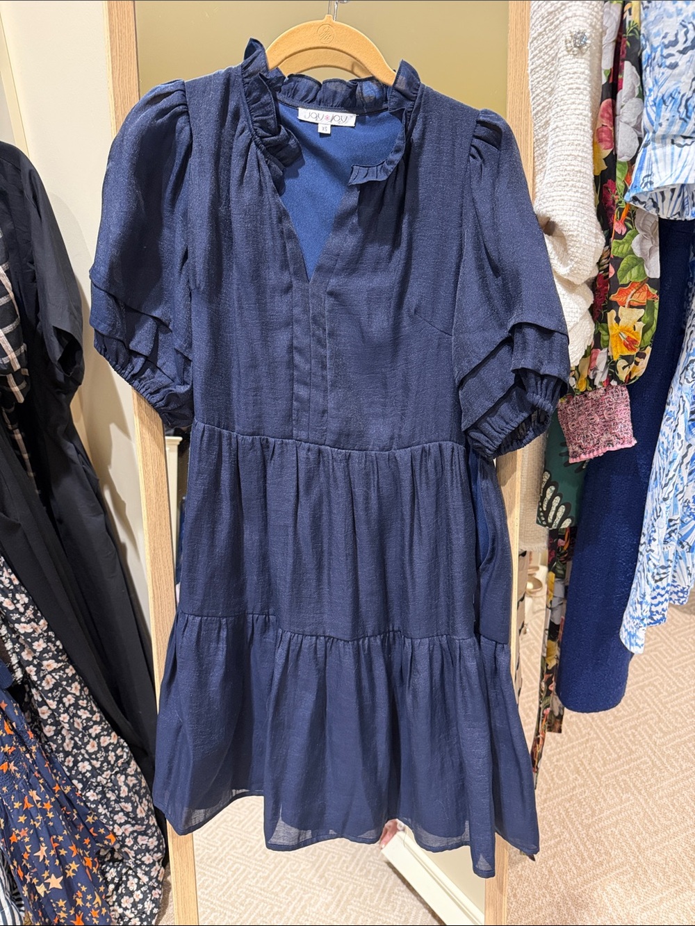 Joy Joy Navy Blue Tiered Mini Dress